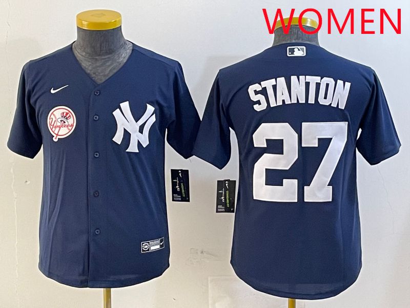 Women New York Yankees #27 Stanton Blue Game 2025 Nike MLB Jersey style 5->women mlb jersey->Women Jersey